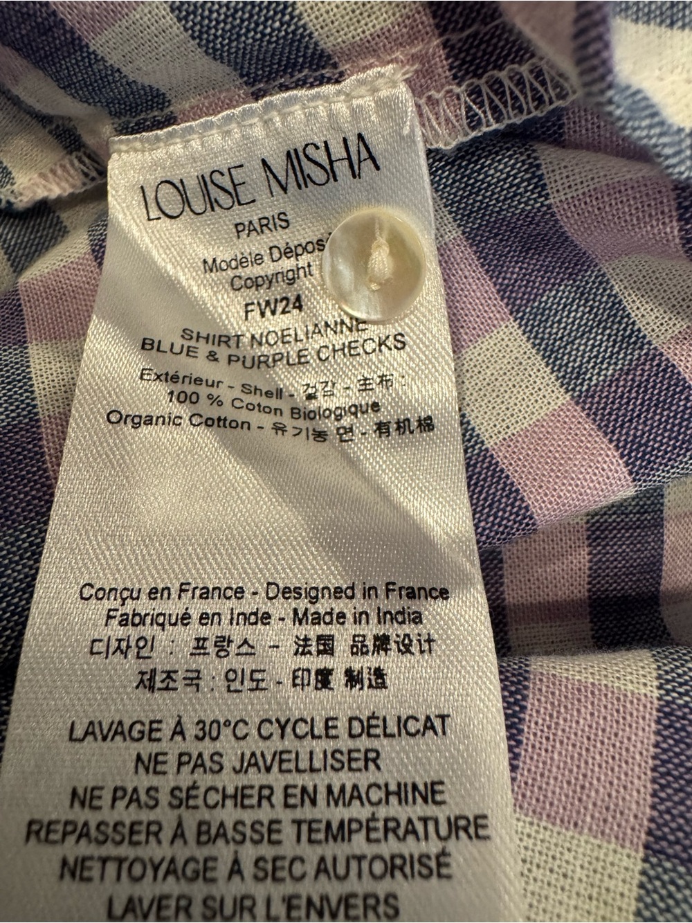Women Organic Cotton Blouse Noelianne Blue Purple Checks 36 - Picture 6 of 7